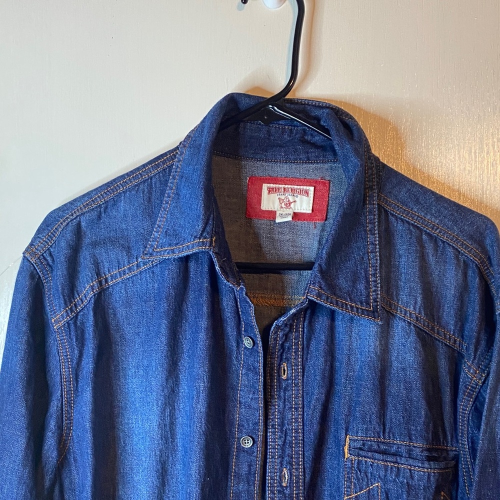True Religion Blue Denim Shirt with Red Tag